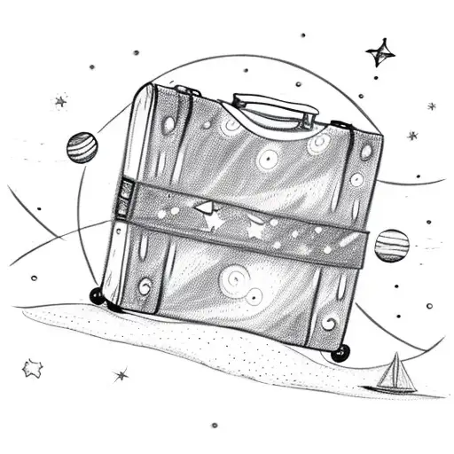 A sketch of a vintage suitcase with star constellations spilling out, representing your love for travel and the wonders of the universe tattoo design idea