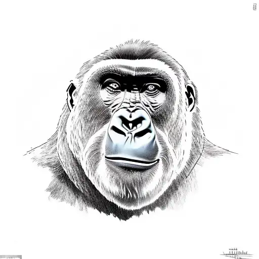 The gorilla’s face is filled with fury, its brows furrowed and muscles tense. Its eyes narrow with a fierce intensity. O tattoo design idea