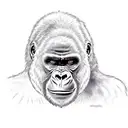 gorilla looks really mad, with its brows drawn together and its muscles tense. It has a scratched-up face, and one of it tattoo design idea