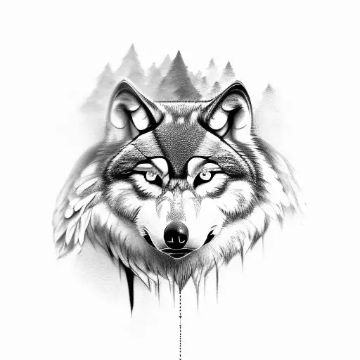 Nature with wolf, owl and eagle tattoo design idea