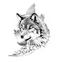 Sleeve with Trees, river, wolf, owl and eagle tattoo design idea