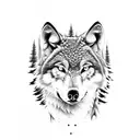 Sleeve with Trees, river, wolf, owl and eagle tattoo design idea