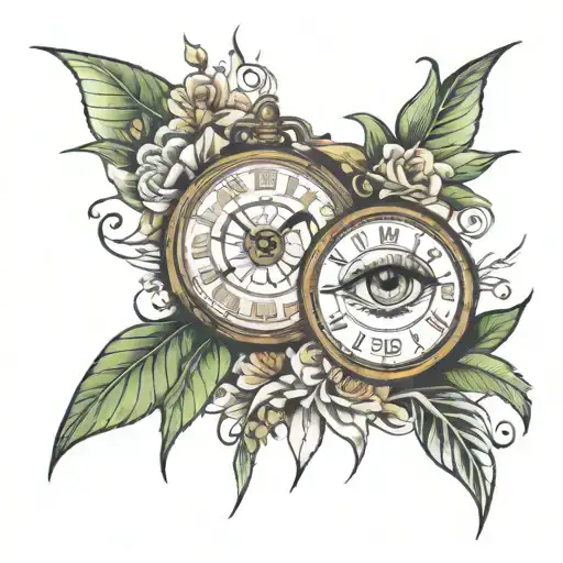 Eyes and money and time tattoo design idea
