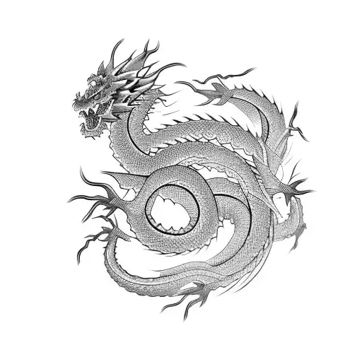 Traditional Japanese dragon wrapping around a cherry blossom tree tattoo design idea