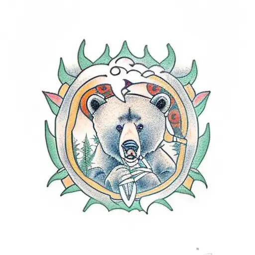 A traditional tattoo featuring a bear smoking a joint, representing both the Bay Area sports teams and the cannabis culture tattoo design idea