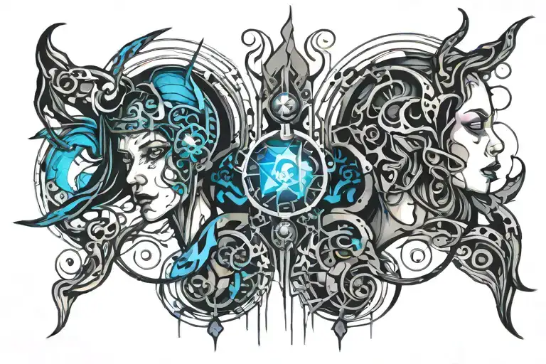 Goth Cyborg Gemini Sisters tattoo design idea