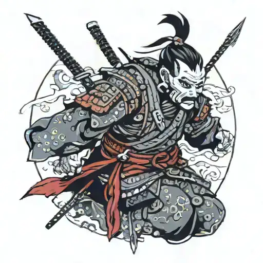 Ronin with a Red Arrow behind him tattoo design idea