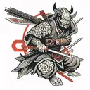 Ronin with a Red Arrow behind him tattoo design idea