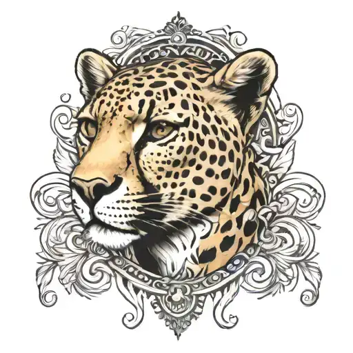 face with a cheetah on the head tattoo design idea