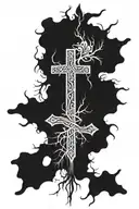 Cross with roots coming from the bottom half tattoo design idea