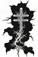 Cross with roots coming from the bottom half tattoo design idea