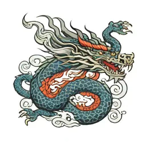 vertical design of a Asian dragon for a forearm surrounded by Japanese styled waves. tattoo design idea