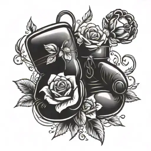 boxing gloves with roses growing tattoo design idea