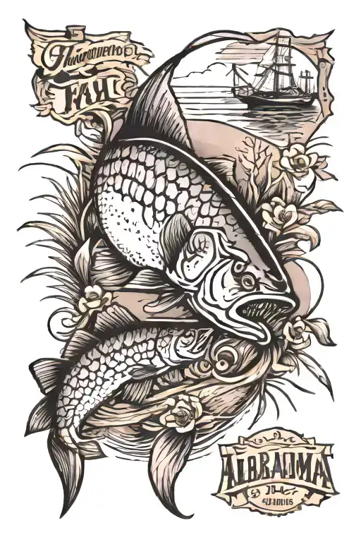 Alabama fishing scene tattoo design idea