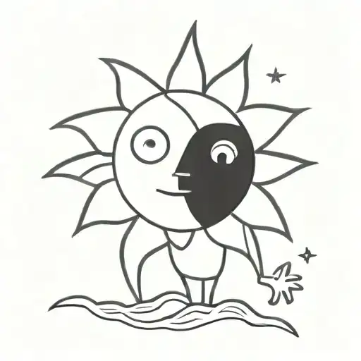 sun and moon shining tattoo design idea