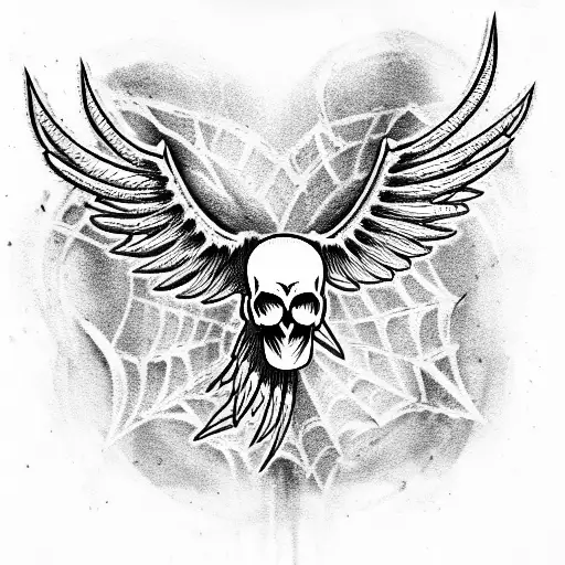 Skull and wings and spider and celtic  tattoo design idea