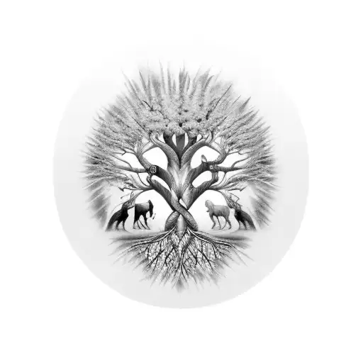 Tree of Life, family of three, wolf, viking, taxi tattoo design idea