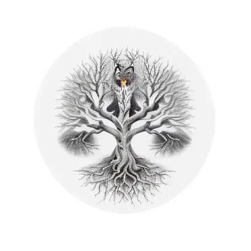 Tree of Life, family of three, wolf protection tattoo design idea