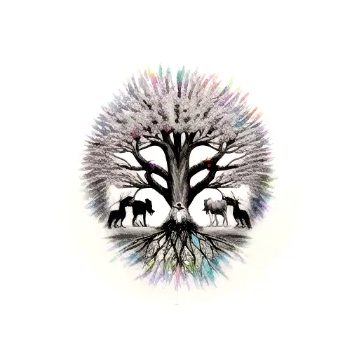 Tree of Life, family of three, wolf, viking, my little pony tattoo design idea