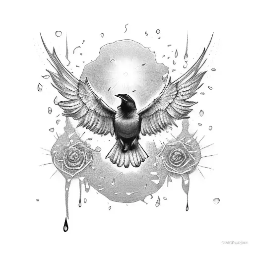 raven wing sunshine rain tattoo design idea