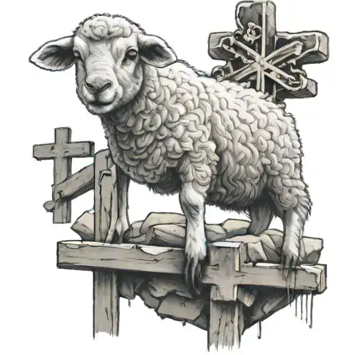 Lamb standing over a broken cross tattoo design idea