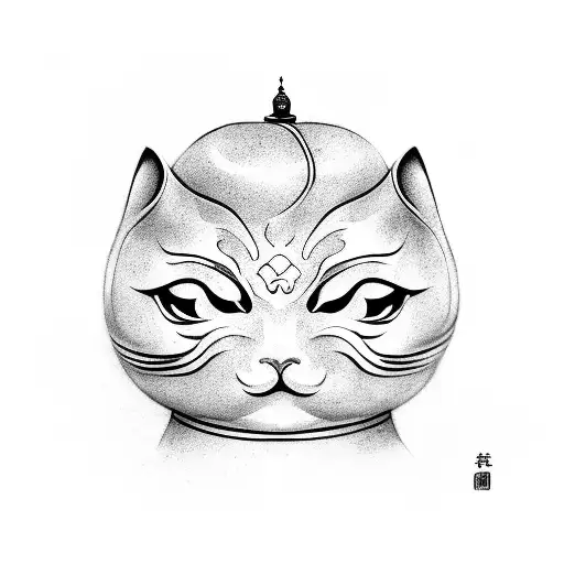 white maneki neko hugging daruma,  tattoo design idea