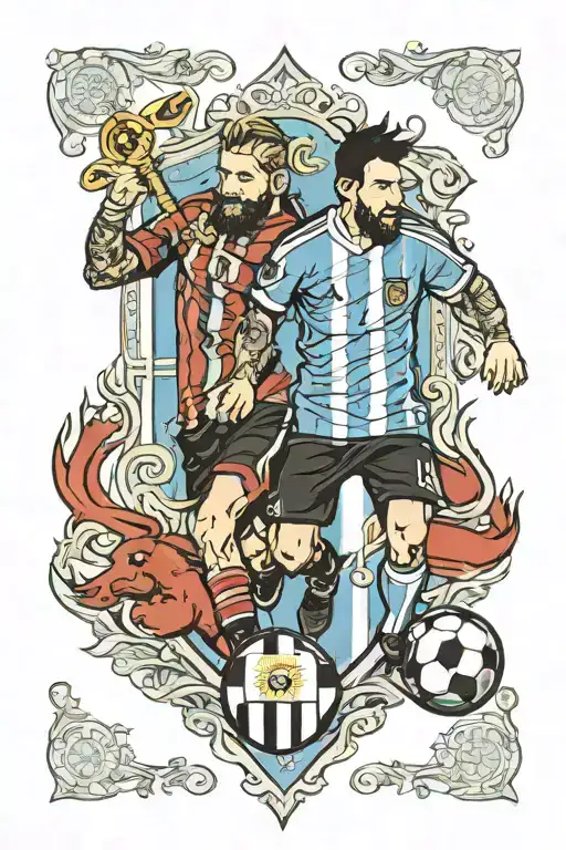 flag of Argentina with Messi and Saint Martin tattoo design idea
