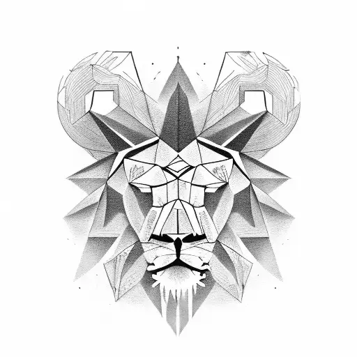 Lion head with skull face and geometric lines tattoo design idea