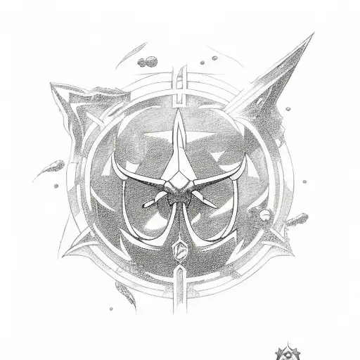 Incorporate symbols from League of Legends and Halo into a ocean-themed half sleeve design tattoo design idea