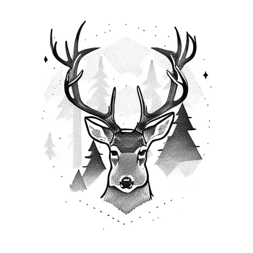 A hunter stealthily tracking a deer through a dense forest tattoo design idea