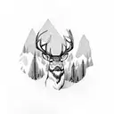 A hunter stealthily tracking a deer through a dense forest tattoo design idea