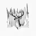 A hunter stealthily tracking a deer through a dense forest tattoo design idea
