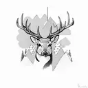 A hunter stealthily tracking a deer through a dense forest tattoo design idea