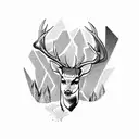 A hunter stealthily tracking a deer through a dense forest tattoo design idea