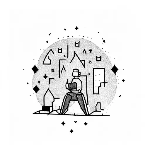 a bored hero sit down in street iluminated with ligths of city at the night  tattoo design idea