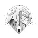 a bored hero sit down in street iluminated with ligths of city at the night  tattoo design idea