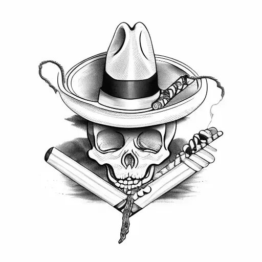 skeleton with a panama smoking a cigar tattoo design idea