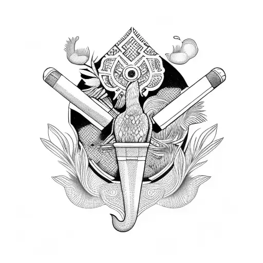 crane with a panama smoking a cigar tattoo design idea