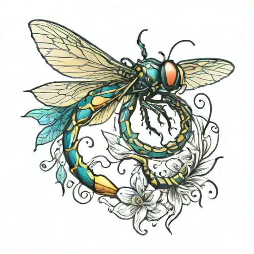 Spinning Top Scorpion Dragon Fly like a butterfly tattoo design idea