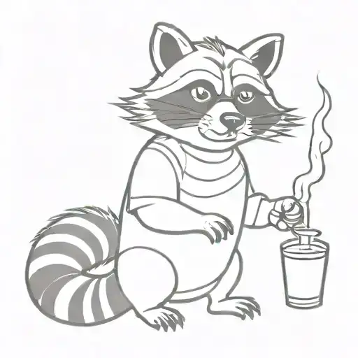 raccoon holding Molotov cocktail tattoo design idea