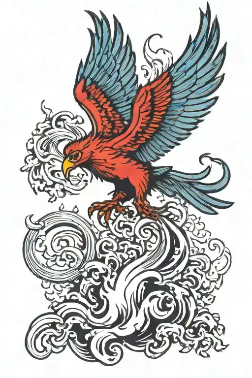 colour red phoenix rising from the ashes symbolizing rebirth tattoo design idea