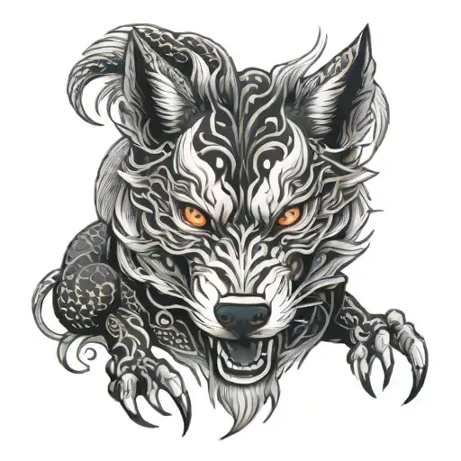 wolf and dragon tattoo design idea