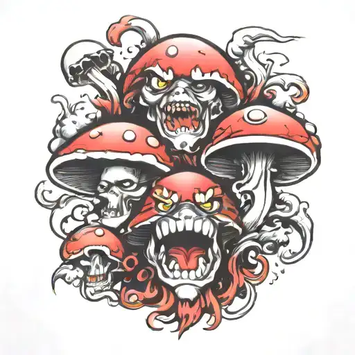evill mashroom , angry faces tattoo design idea