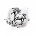 A horse running over an hourglass of blood. tattoo design idea