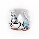 A horse running over an hourglass of blood. tattoo design idea