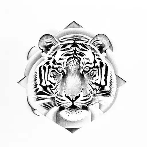 A black-grey tattoo of a tiger climbing a ladder symbolizing personal growth tattoo design idea