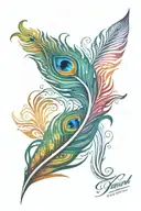 Colourful peacock feather quill tattoo design idea