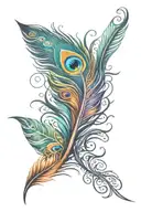 Colourful peacock feather quill tattoo design idea