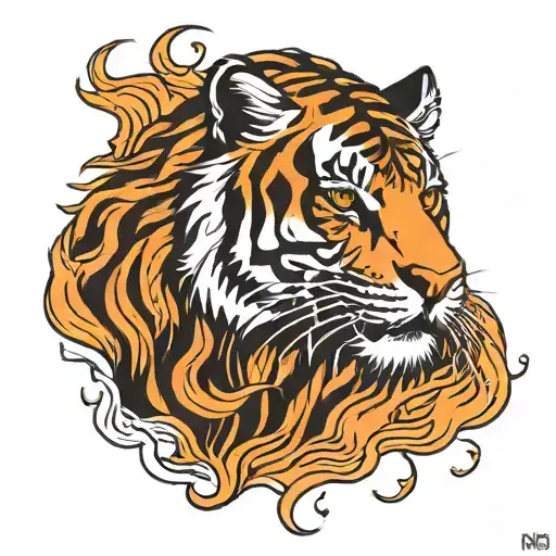 flame Leo tiger walking tattoo design idea