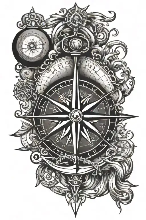 Compass and anchor tattoo design idea